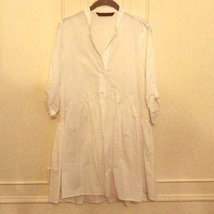 Zara White Shirt Dress With Drop Hem